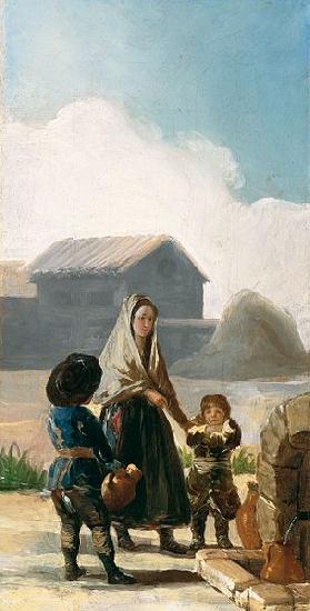 Francisco de Goya woman and two children by a fountain Sweden oil painting art
